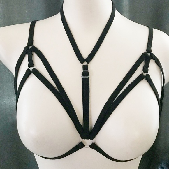 Black Double Triangle/Choker Body Harness - Picture 3 of 6